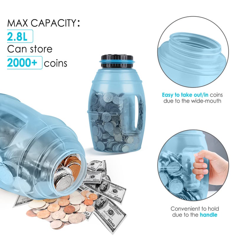 Vcertcpl X-Large Piggy Bank for Adults  Vcertcpl Digital Counting Bank with LCD Counter  2.8L Capacity Coin Bank Money Jar  Designed for All US Coins (Blue2) - Image 3